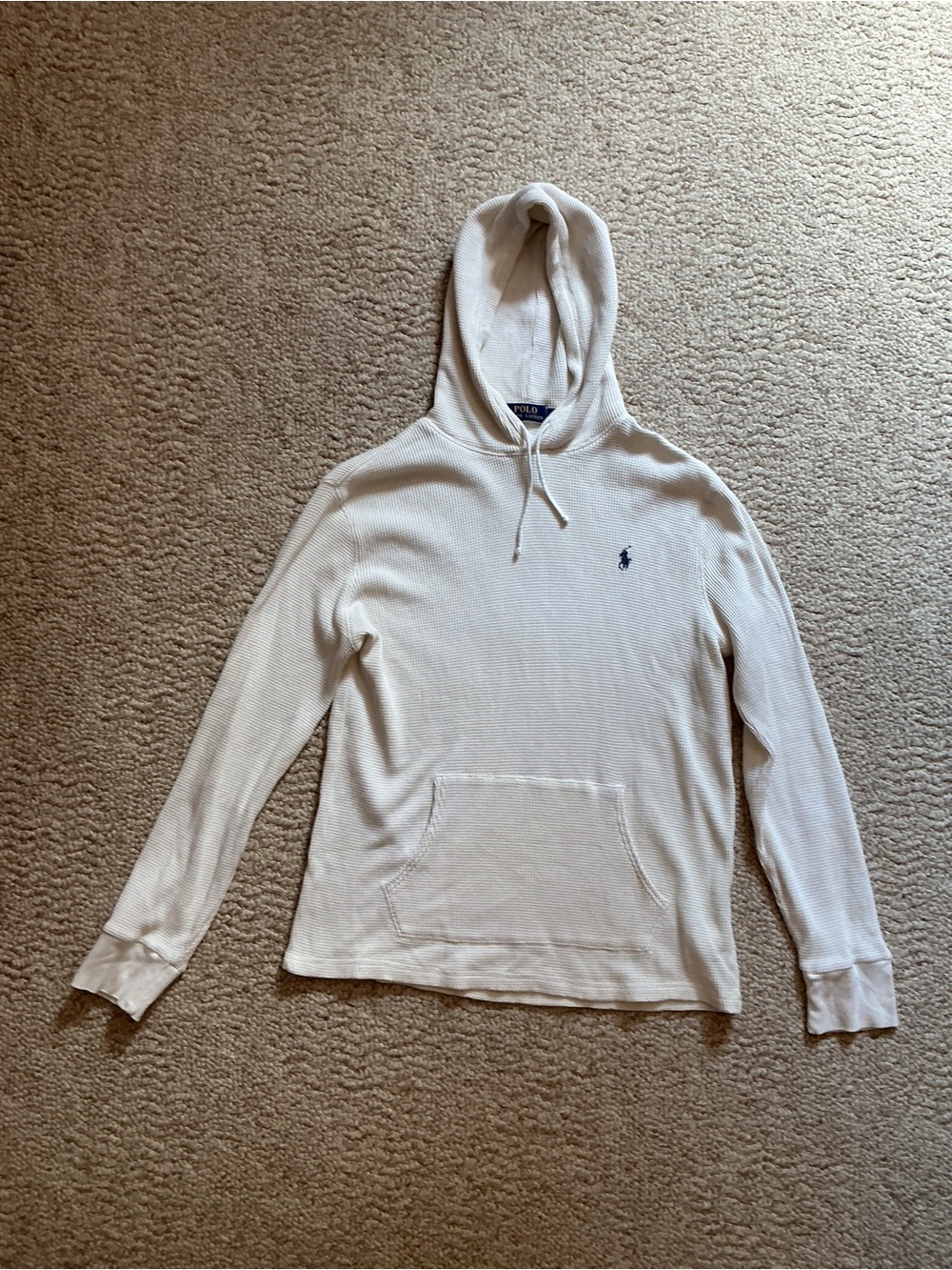Polo Ralph Lauren White Waffle-Knit Hooded Pullover with Navy Pony
